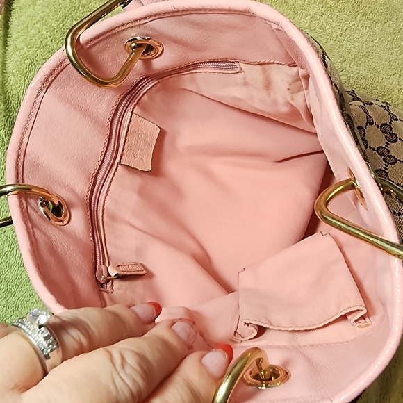 GUCCI Vintage Monogram Tote Brown/tan canvas & pink Leather trim - Picture 14 of 16